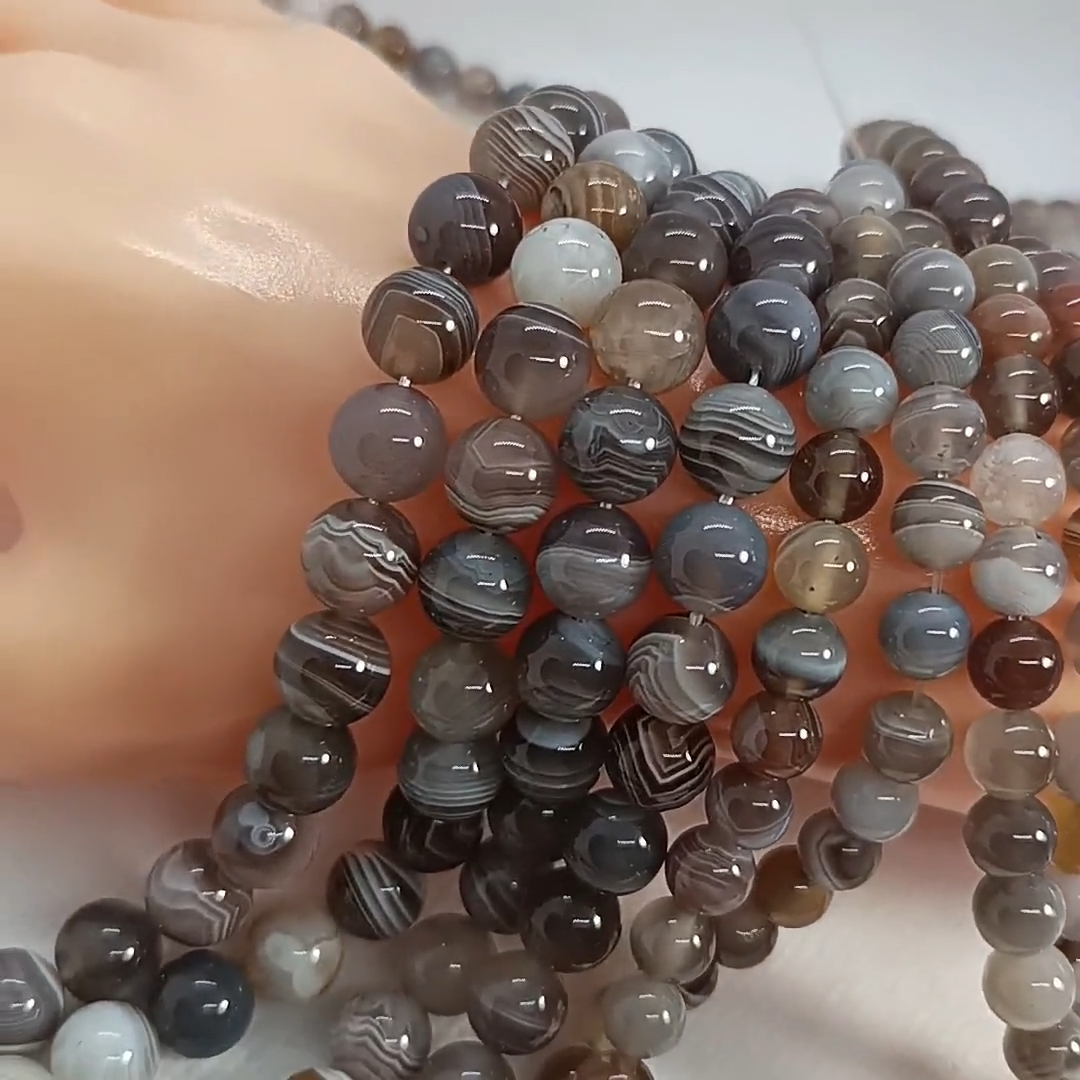 Agate de Botswana perles sur fil