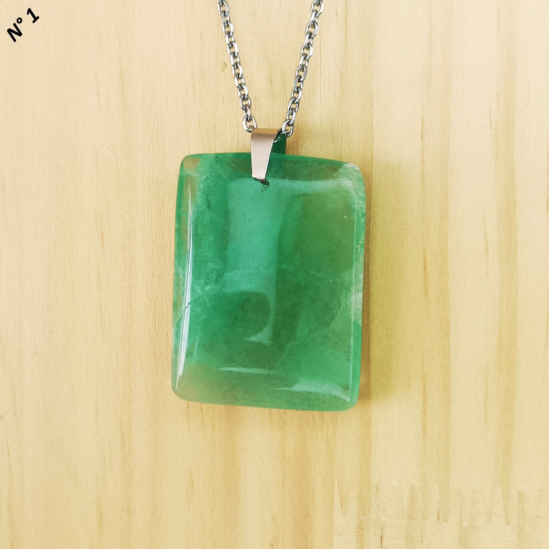 Pendentif Fluorine Verte - Pierre Plate Rectangle