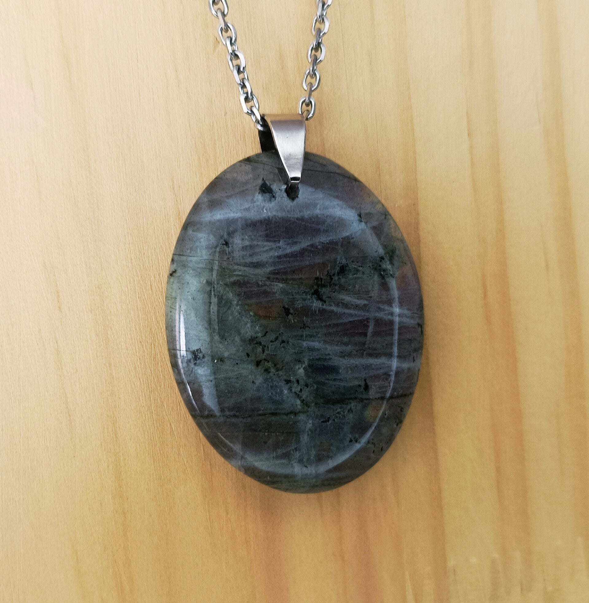 Pendentif Labradorite Violette - Pierre Plate Ovale