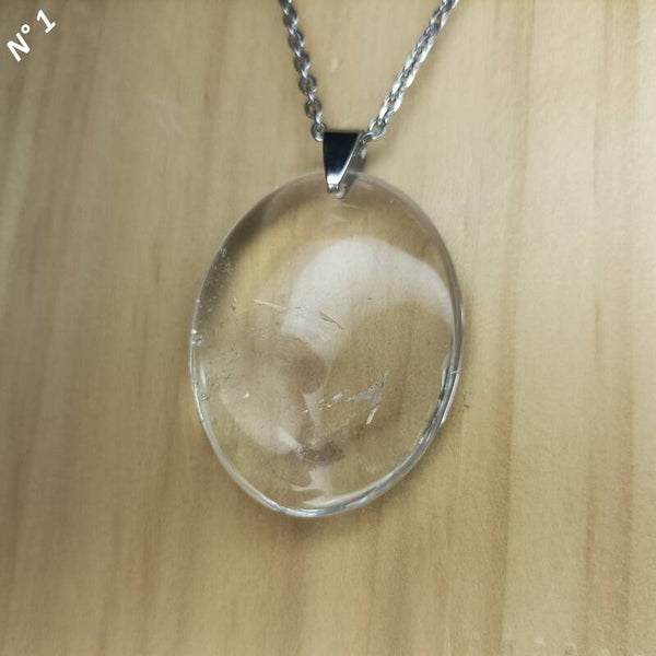 Pendentif Cristal de Roche - Pierre Plate Ovale