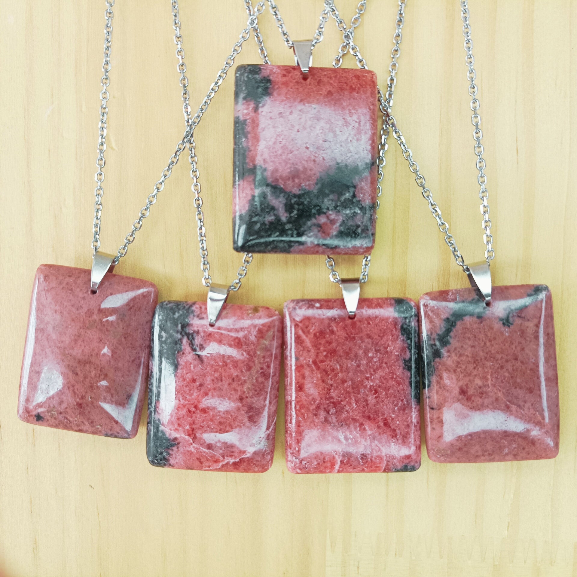 Pendentif Rhodonite Marbrée - Pierre Plate Rectangle