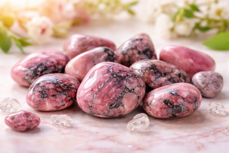 Pierre naturelle rhodonite marbrée