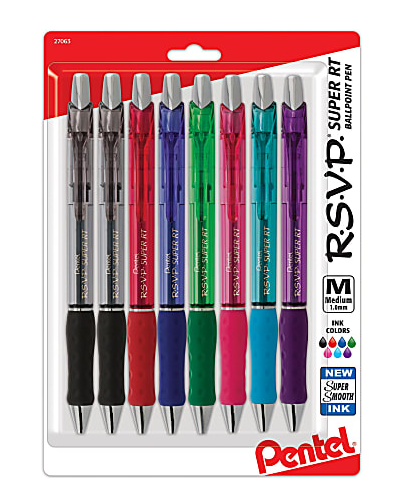 Pentel R.S.V.P. Super RT Retractable Ballpoint Pen - 1 mm Pen Point Size - Retractable - Translucent Barrel - 8 / Pack