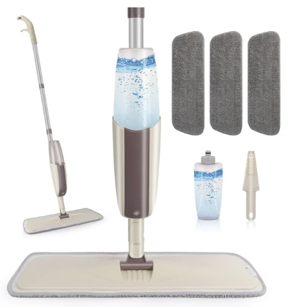 SUGARDAY Spray Mop for Floor Cleaning Wet with Refillable Bottle and 3 Washable Microfiber Pads Home or Commercial Use