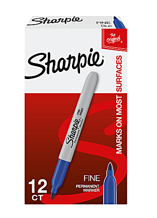 Sharpie® Permanent Fine-Point Markers, Blue, Pack Of 12 Markers