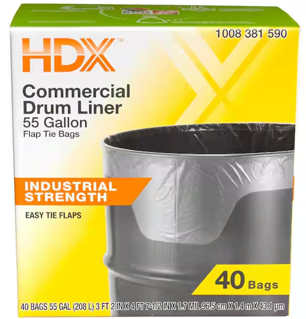 55 Gal. Clear Heavy-Duty Trash Bags Flap Tie Drum Liner (40-Count)