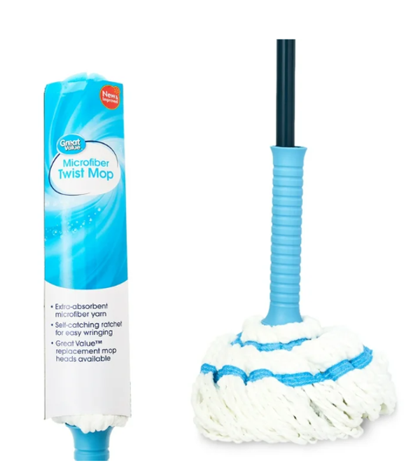 Great Value Microfiber Twist Mop with Self-Wringing Ratchet and Removable Head