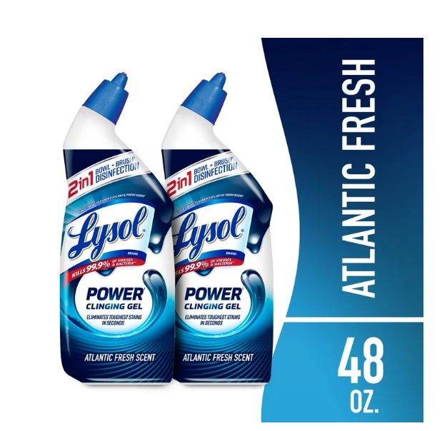 Lysol Power toilet bowl cleaner gel, Cleaning, Disinfecting and Stain Removal, 24 oz, Pack of 2