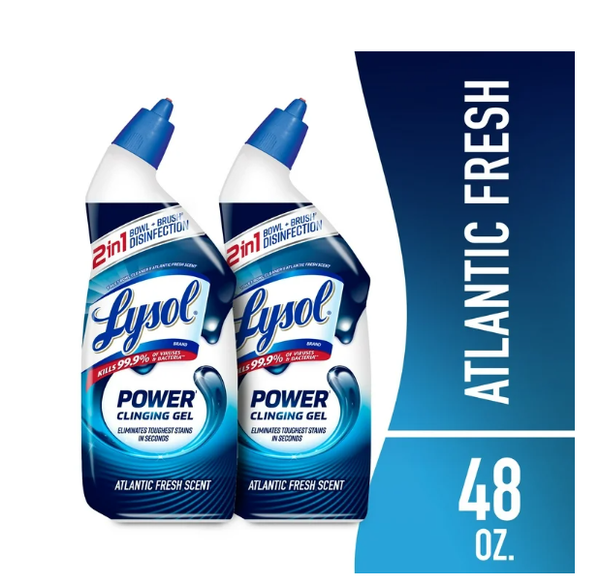 Lysol Power toilet bowl cleaner gel, Cleaning, Disinfecting and Stain Removal, 24 oz, Pack of 2
