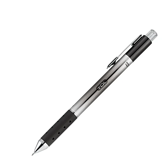 TUL® GL Series Retractable Gel Pens, Needle Point, 0.5 mm, Silver Barrel, Black Ink, Pack Of 4 Pens