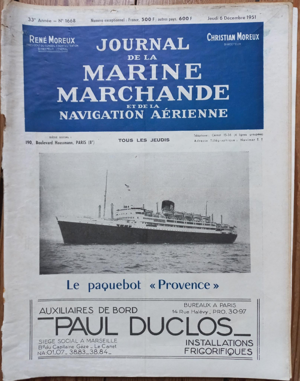 JOURNAL DE LA MARINE MARCHANDE N° 1668 du 06.12.1951