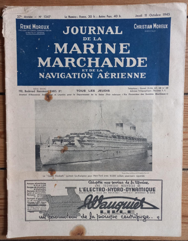 JOURNAL DE LA MARINE MARCHANDE N° 1347 - 11.10.1945
