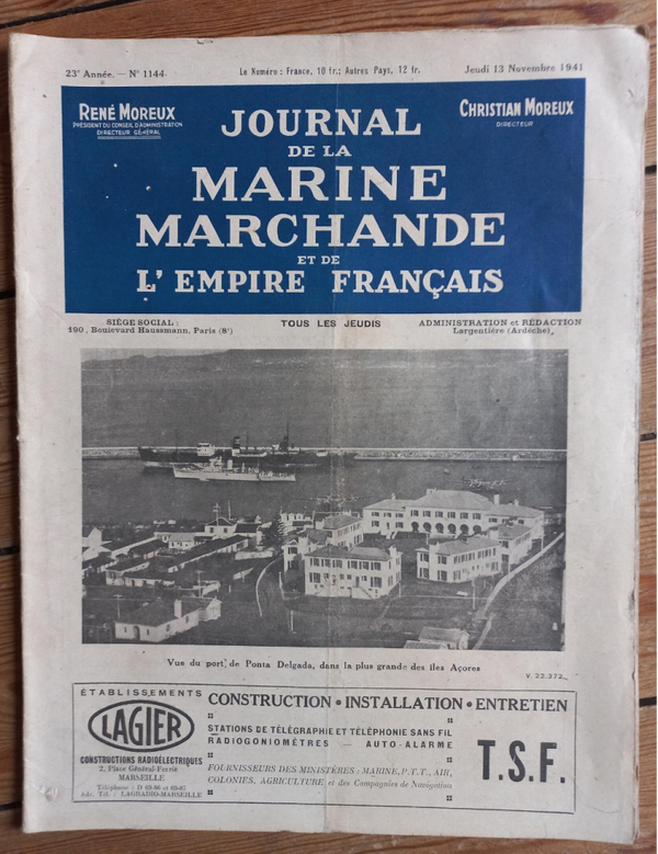 JOURNAL DE LA MARINE MARCHANDE N° 1144 - 13.11.1941