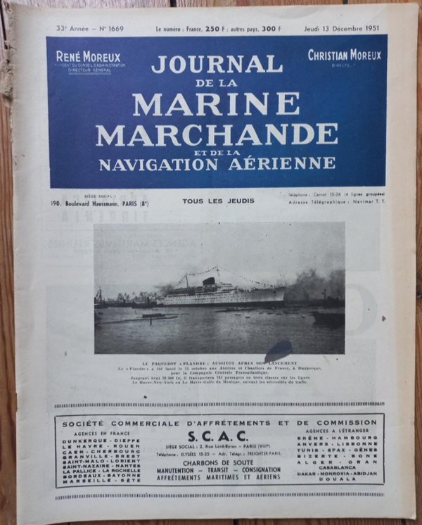 JOURNAL DE LA MARINE MARCHANDE N° 1669 du 13.12.1951