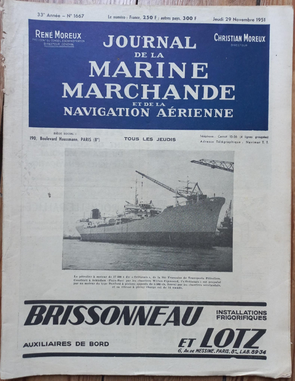 JOURNAL DE LA MARINE MARCHANDE N° 1667 du 29.11.1951