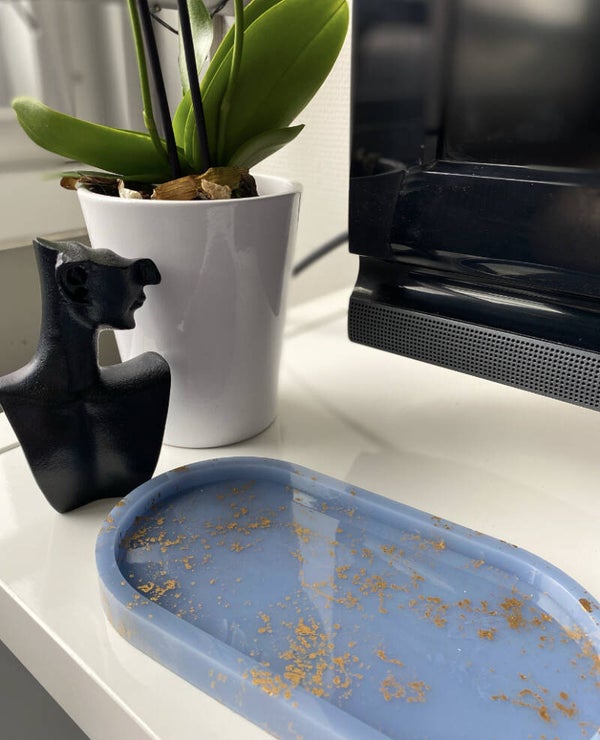 Presenteerschaaltje blauw met gouden tinten