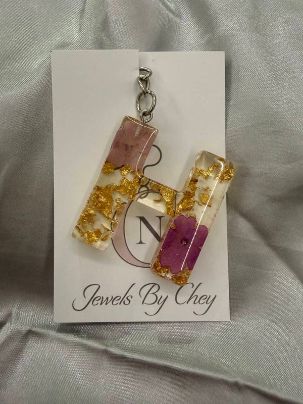 Alfabet letter H - roze bloemen en bladgoud