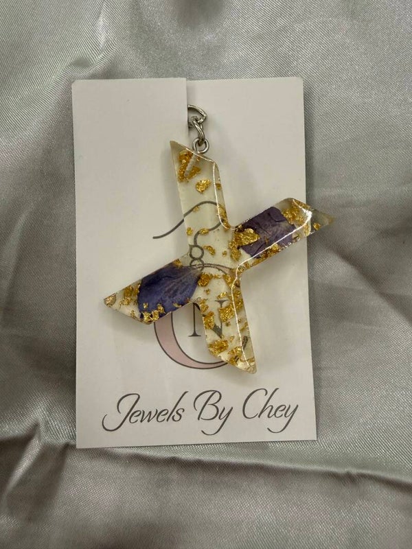 Alfabet letter X - paarse bloemen en bladgoud