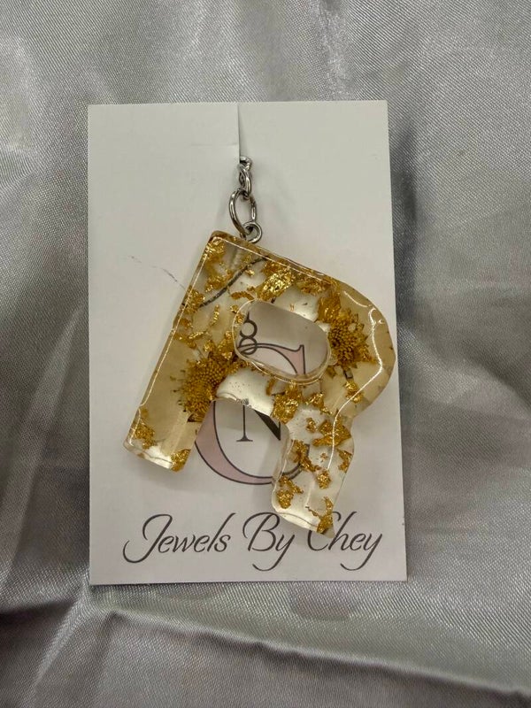 Alfabet letter R - gele bloemen en bladgoud