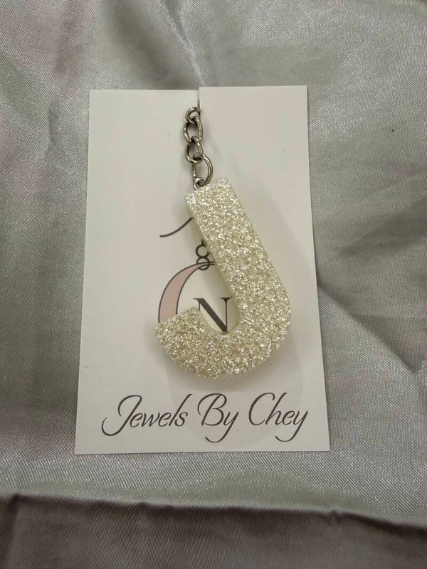 Alfabet letter J - kleur wit met glitters