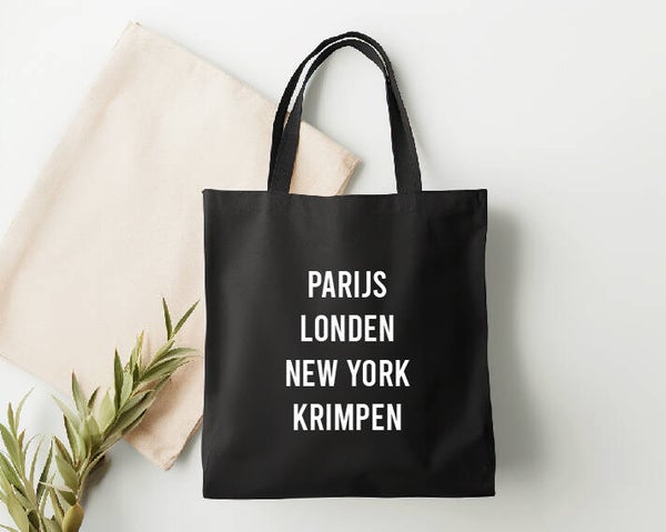 Tas met eigen woonplaats erop