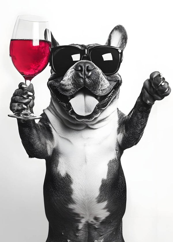 Poster Bulldog met wijnglas