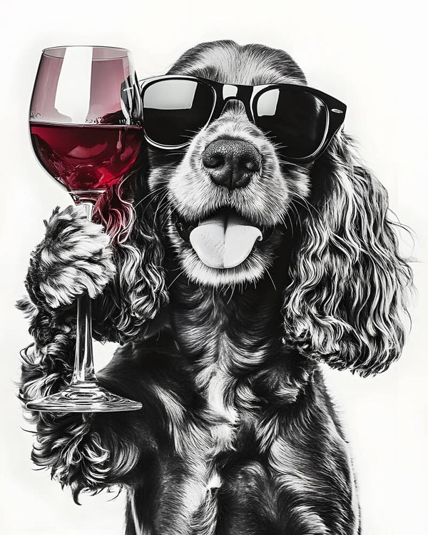 Poster Cocker Spaniel met wijnglas