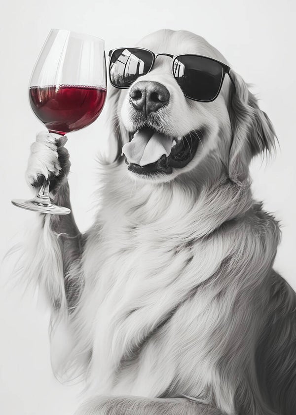 Poster Golden Retriever met wijnglas