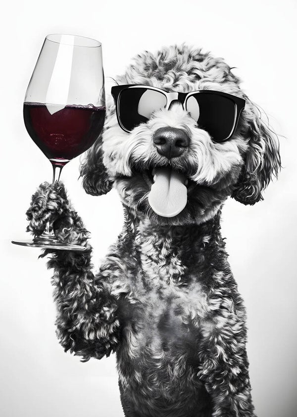 Poster Labradoodle met wijnglas