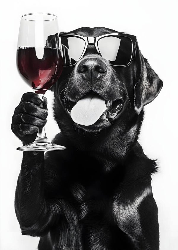 Poster Labrador met wijnglas