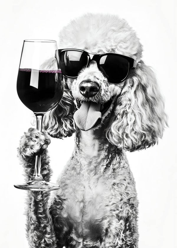 Poster Poedel met wijnglas