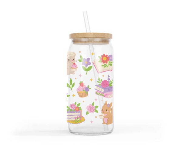 Glazen  drinkbeker boeken en dieren