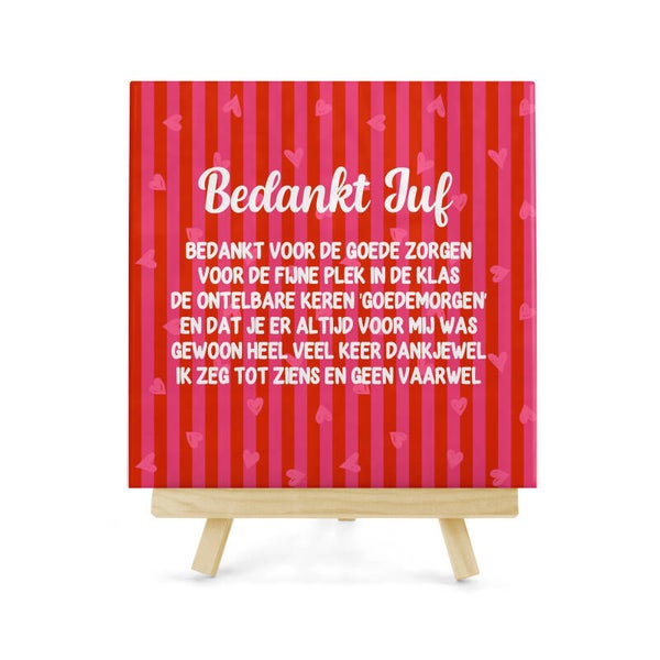 Tegeltje Bedankt Juf met hartjes