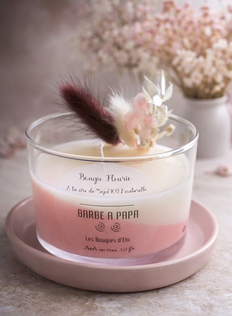 Bougie fleurie BARBE À PAPA