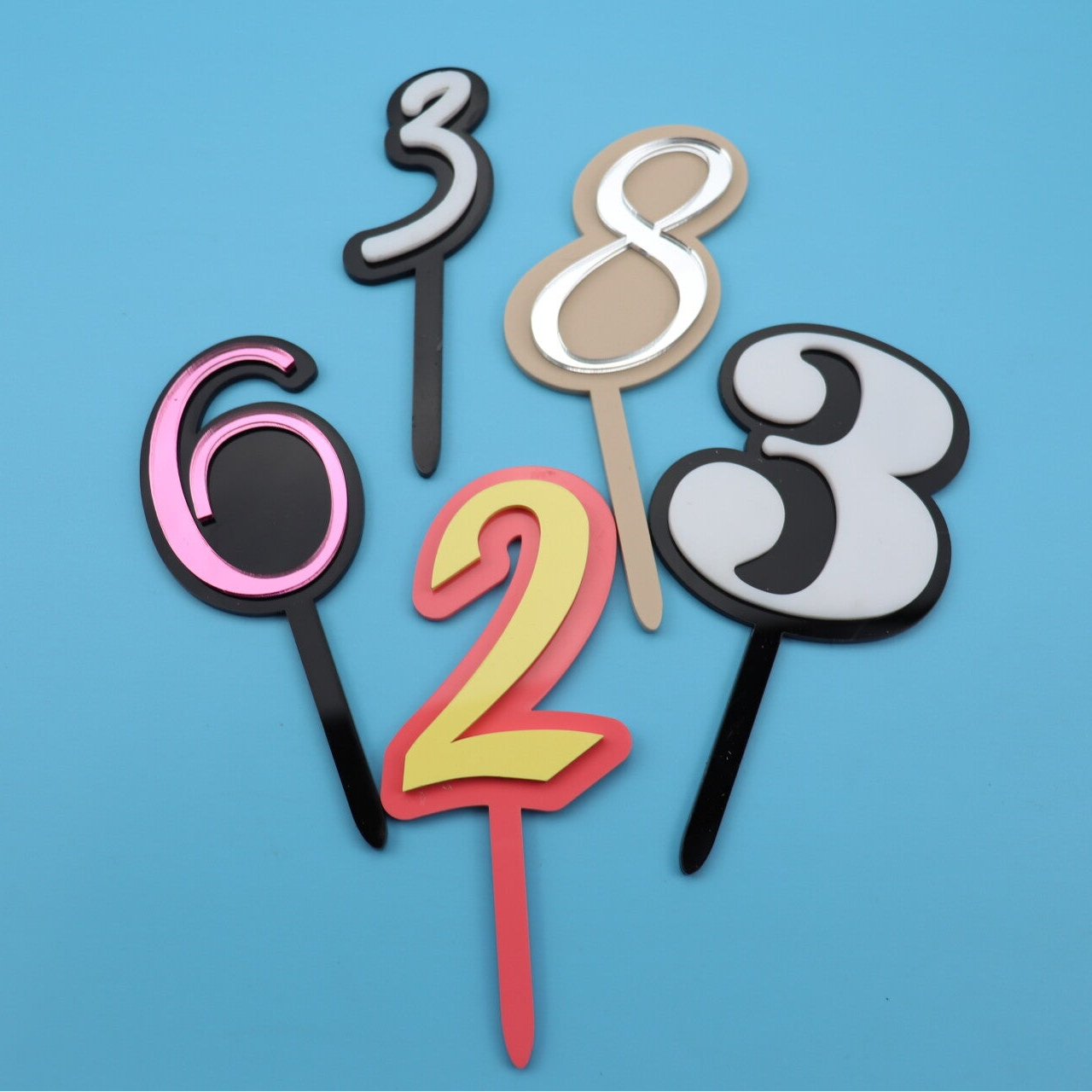 Luxury Acrylic Number Cake Toppers & Number Charms – Double Layered 3D Acrylic