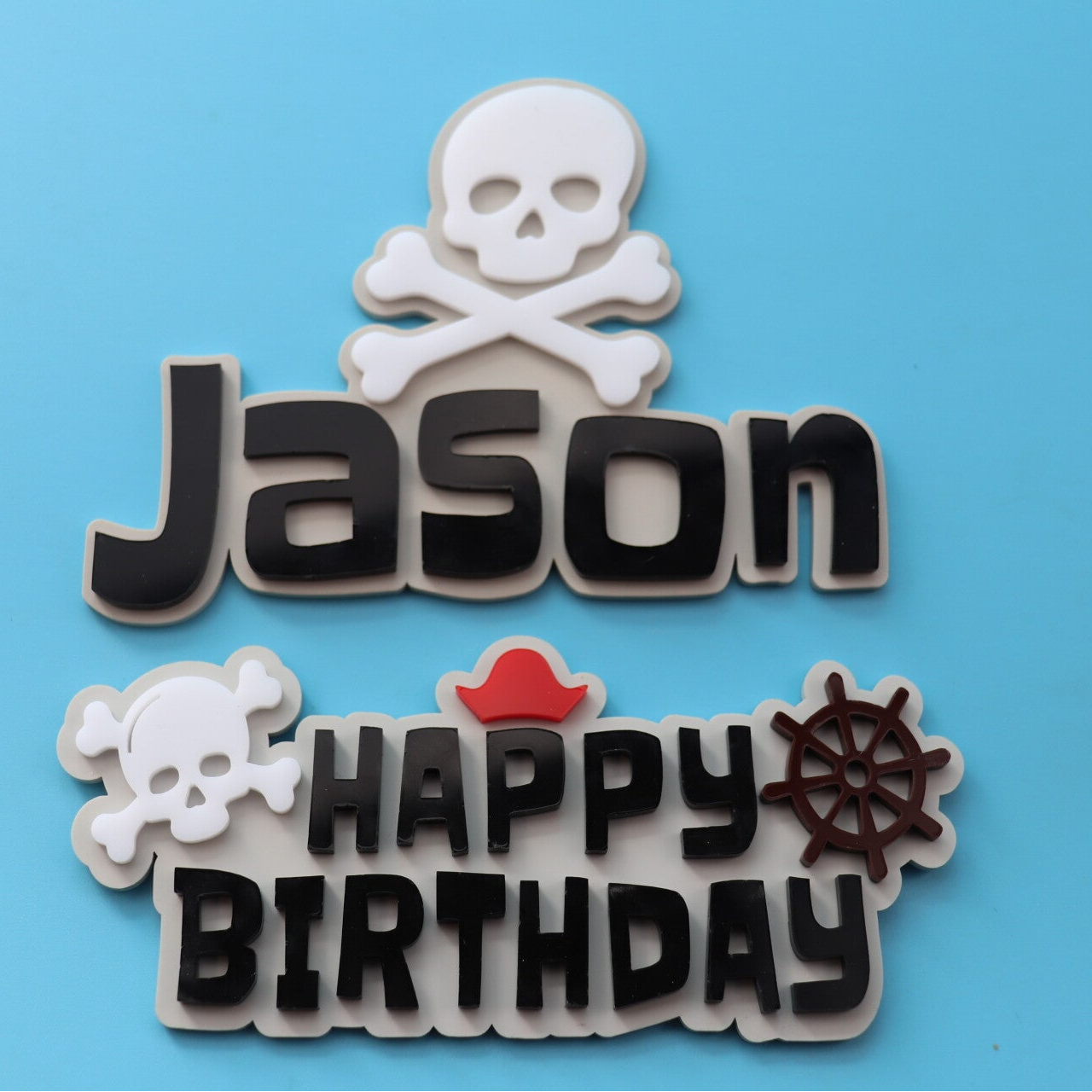 Personalised Pirate Cake Topper & Charm Set – Acrylic Pirate Birthday Cake Decorations