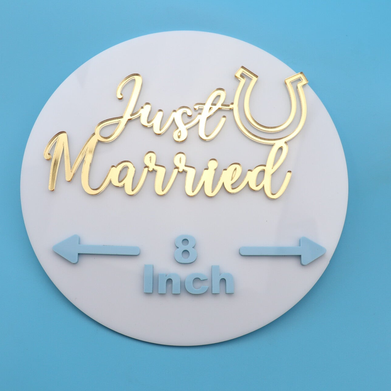 Just Married” Horseshoe Cake Topper/Charm  – Classic Acrylic Elegance