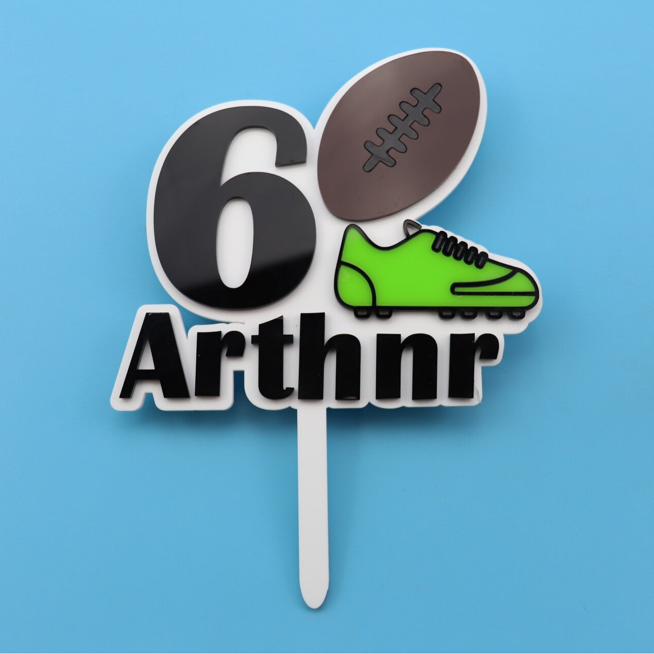Personalised Rugby Cake Topper – Custom Name & Age Acrylic