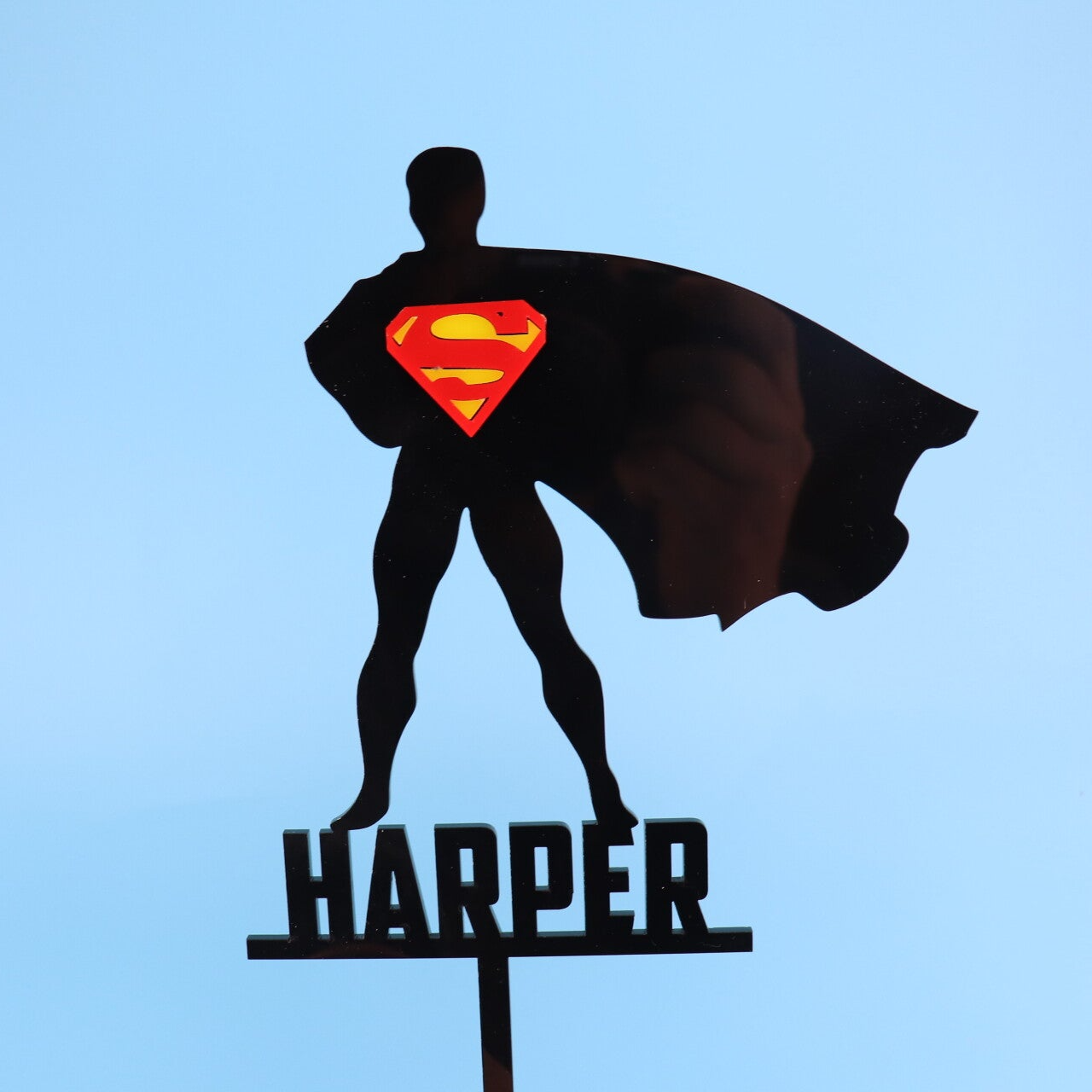 Flying Superhero 3D Shield Silhouette Cake Topper