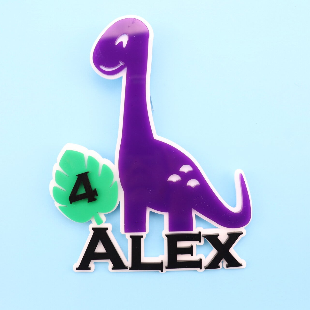 Personalised Dinosaur Cake Topper – Custom Name & Age Acrylic Cake Topper UK – Dinosaur Birthday Cake Decoration