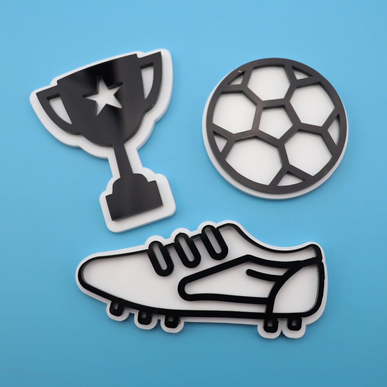 Football Cake Charms – Personalised Double Layered Acrylic Toppers (Set of 3)