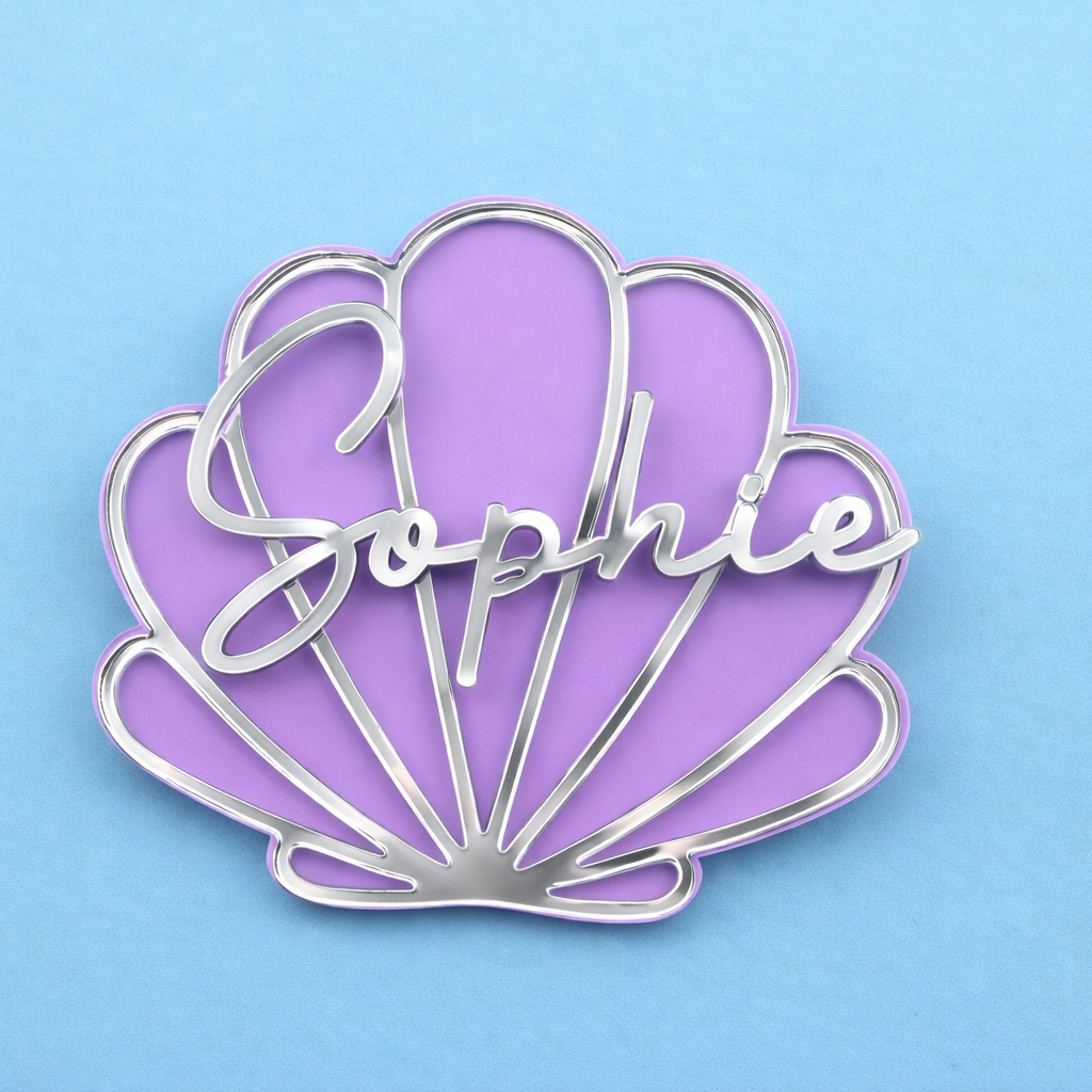Personalised Mermaid Shell Cake Topper – Acrylic Under The Sea Birthday Cake Decoration