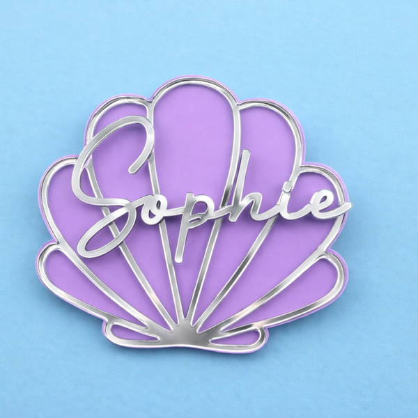 Personalised Mermaid Shell Cake Topper – Acrylic Under The Sea Birthday Cake Decoration