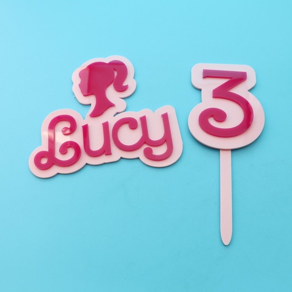 Fun, Fabulous Doll Theme Acrylic Custom Name , Age Topper Set