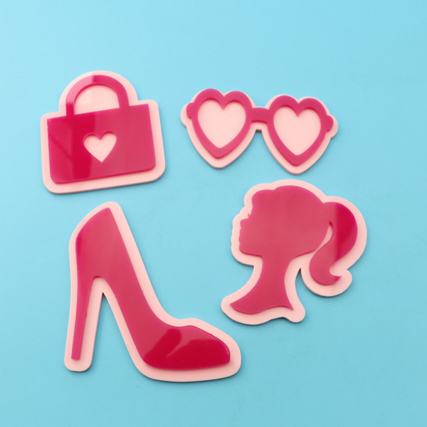 Doll-Themed Cake Charm Set – Double Layered Acrylic | Luxury Pink Cake Topper Decorations