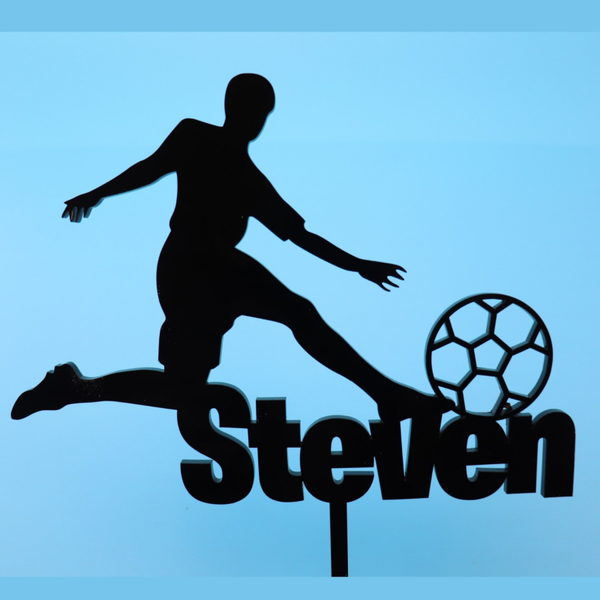 Personalised Footballer Cake Topper – Premium Acrylic Football Cake Charm with Name – Large 190mm Football Player Birthday Cake Decoration