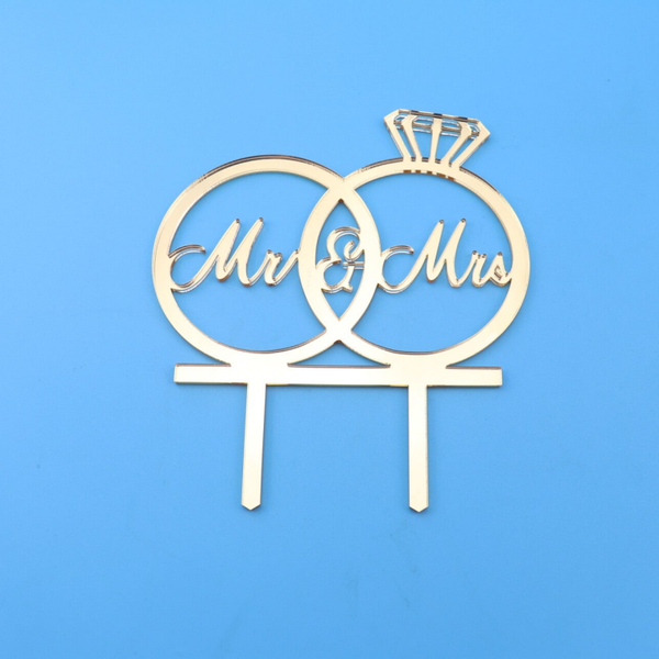 MR and Mrs Interlocking Rings Cake Topper Engagement & Wedding Design