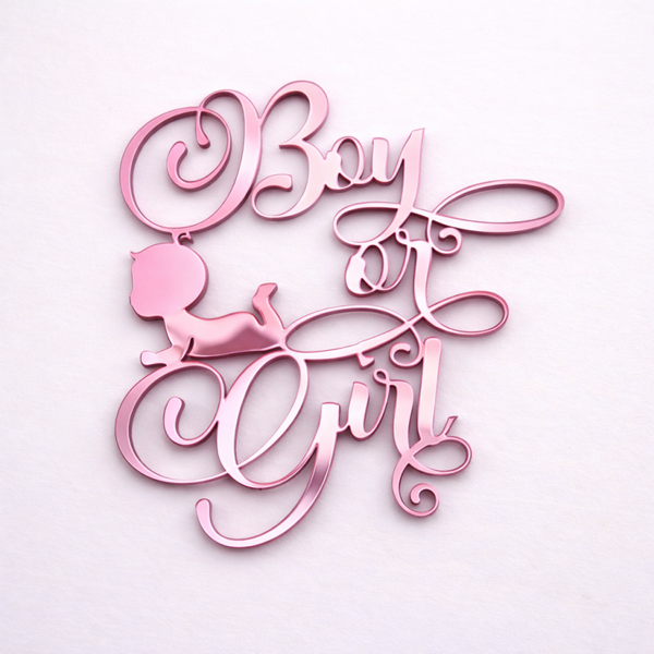 Boy or Girl Cake Charm – Gender Reveal Acrylic Cake Topper UK – Mirror or Pastel Acrylic Baby Reveal Cake Decoration