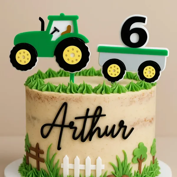 Tractor Cake Topper Set | Personalized Name & Age in 3D acrylic