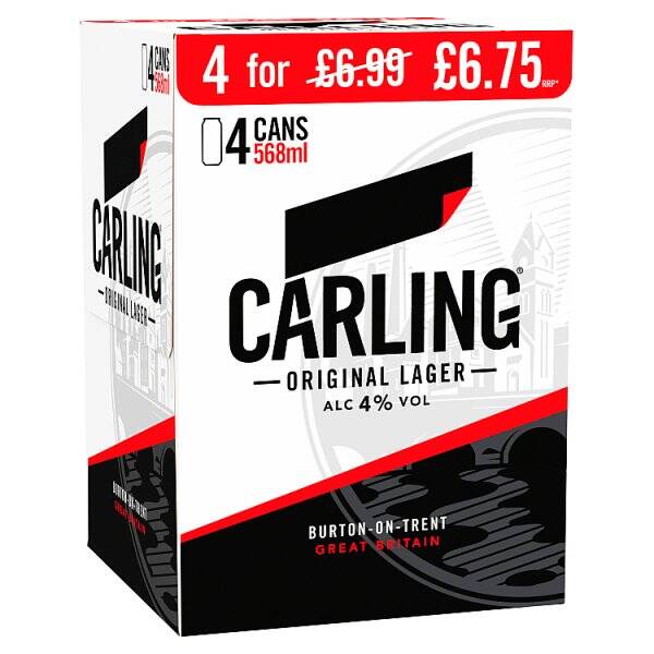 Carling Original Lager Beer Can 4 x 568ml